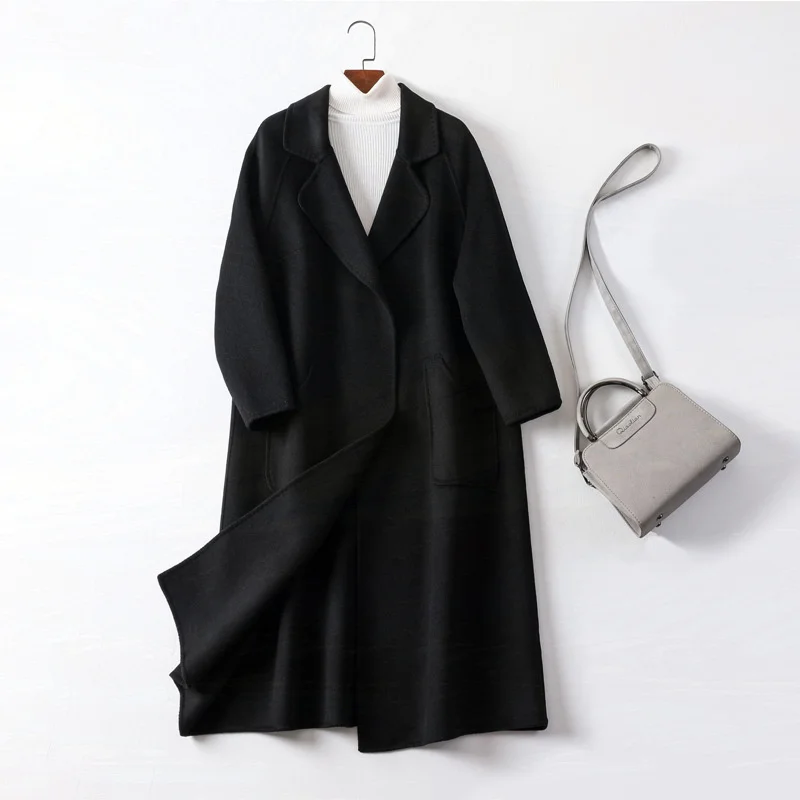 

Новинка Осень-зима 2021, двухстороннее кашемировое шерстяное пальто, Женское пальто xianggrand, модное Свободное пальто средней длины до колена с ...