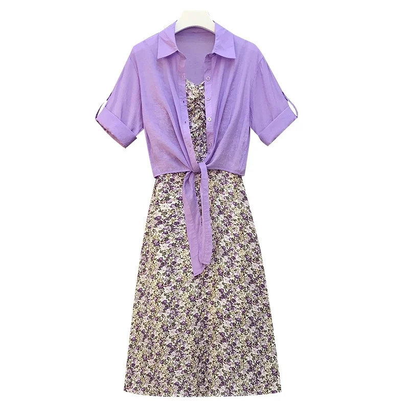 

Женское платье на бретельках, летний модный женский костюм-двойка с цветочным рисунком и кружевом, женское платье средней длины