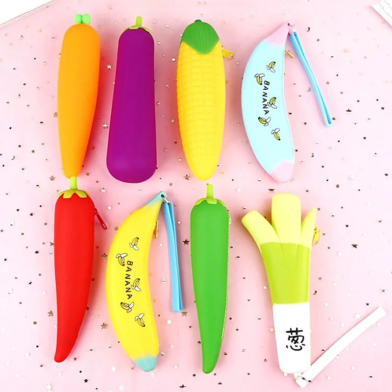 

1pc Korea Cute Vegetable Silicone Pencil Case Fruit Cat Claw Cartoon Large Capacity Pencil Cases Student Office Stationery Bag