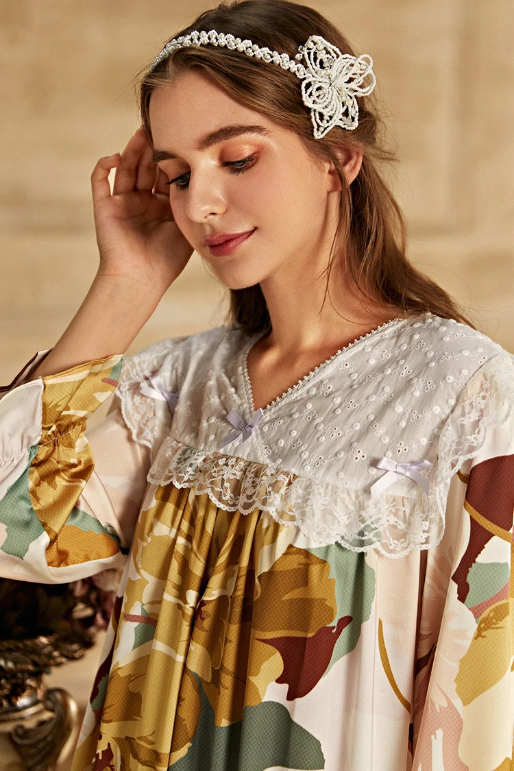 

Sleepwear For Women Dress Satin Nightgown Ladies Romantic Nightdress Long sleeve