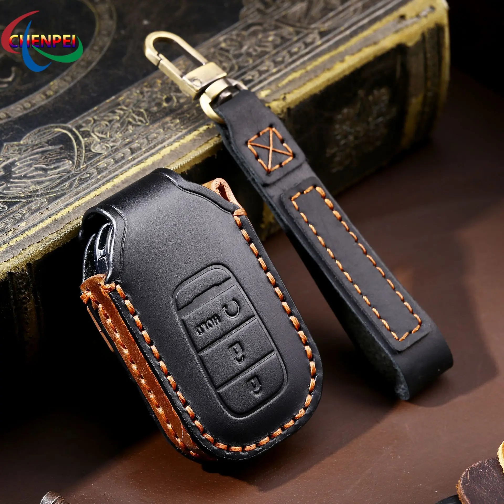 

Handmade Leather Car Key Case Cover For Honda Accord Civic Car Key Case Protector Cover Keychain Car Decoration Accessories