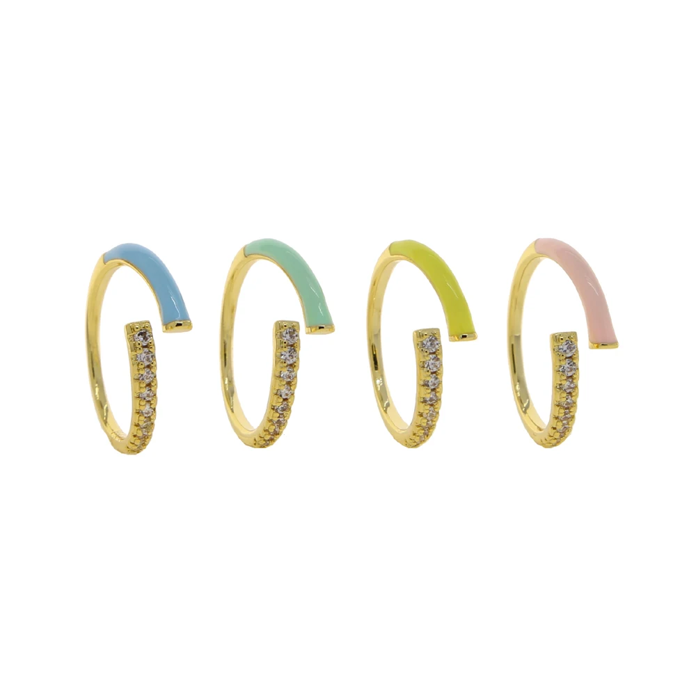 

Pastel Neon Enamel Open Adjust Band 5A CZ Stacking Finger Ring For Women 2021 Summer New Colorful Jewelry