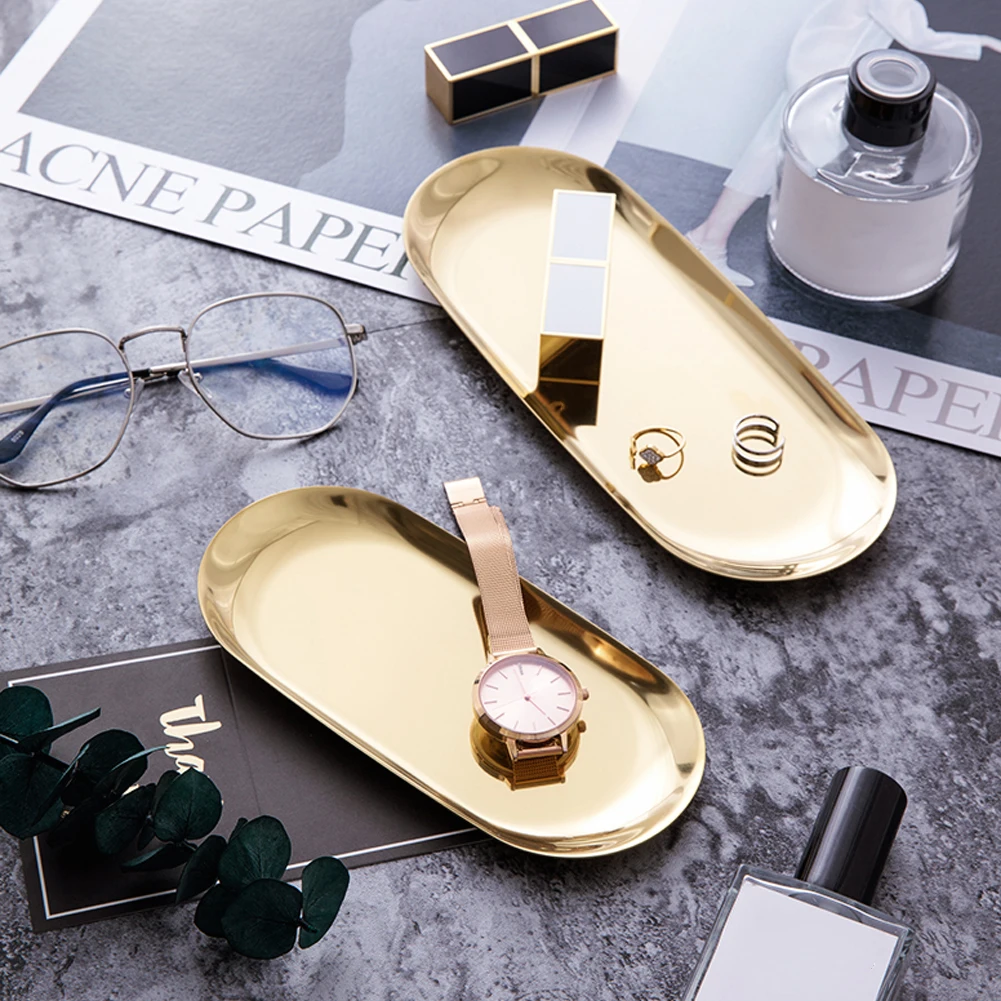 Новинка 2020 кухонный цветной металлический лоток для хранения Золотая овальная