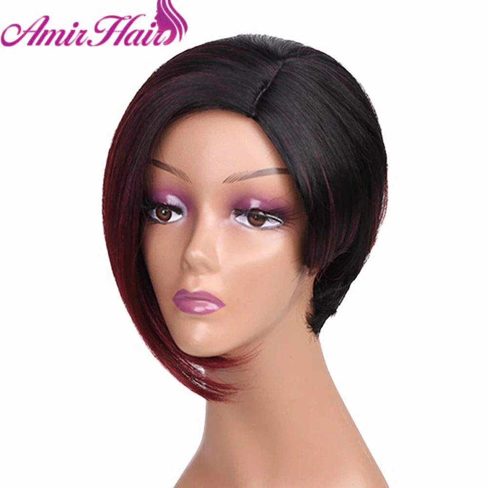 Амир боб парик Омбре короткие прямые синтетические парики для женщин черный