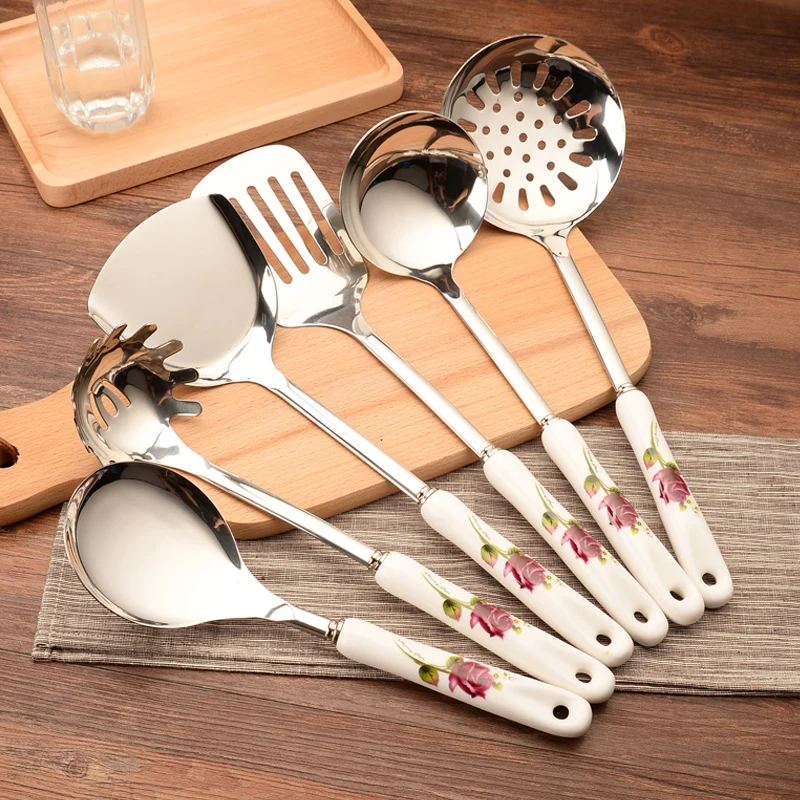 

Stainless Steel Cooking Tools 7pcs Heat Resistant Long Soup Spoon Non Stick Cooking Tools Set Kitchen Cocina Dinnerware DG50PT
