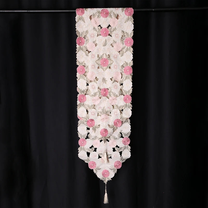 

Luxurious Elegant Embroidered Table Runner Pastoral Style Waterproof Oil Tricolor Embroidered Tablecloths,40X210 cm