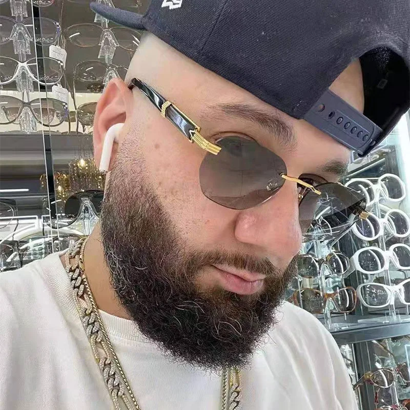 

2021 модные стильные крутые солнцезащитные очки без оправы с мраморной текстурой Женские винтажные классические брендовые дизайнерские сол...