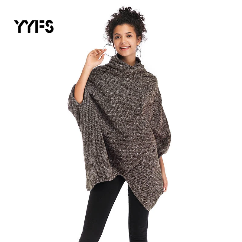 Женский вязаный свитер накидка длинный осенний пуловер с рукавами летучая мышь