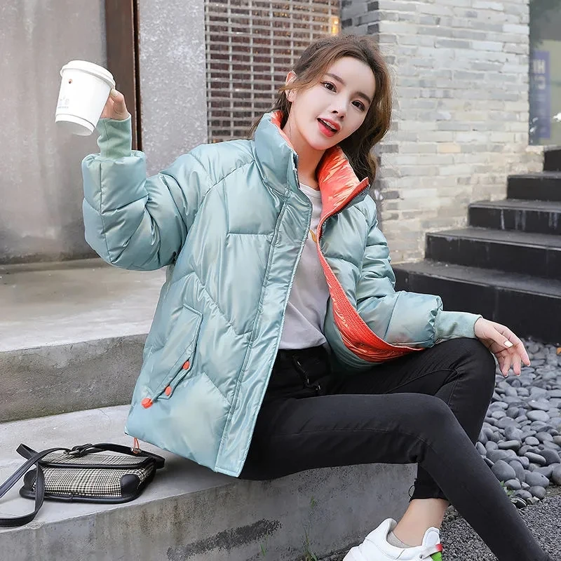 

Зимняя однотонная куртка-пуховик, Женское пальто в Корейском стиле с хлопковой подкладкой, повседневные свободные парки с воротником-стойк...