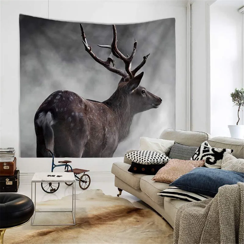 

Elk blanket Wall Hanging Nodic Print Pattern Animal Tapestry Large Beach Towel Carpet Wall Rug200x150cm Bohemian Tapestry