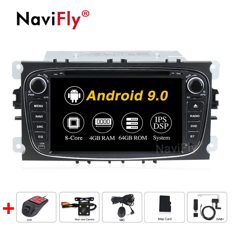 Восьмиядерный 4G RAM 64G ROM 2Din автомобильный dvd плеер GPS навигатор для Ford Focus2 S-MAX Mondeo
