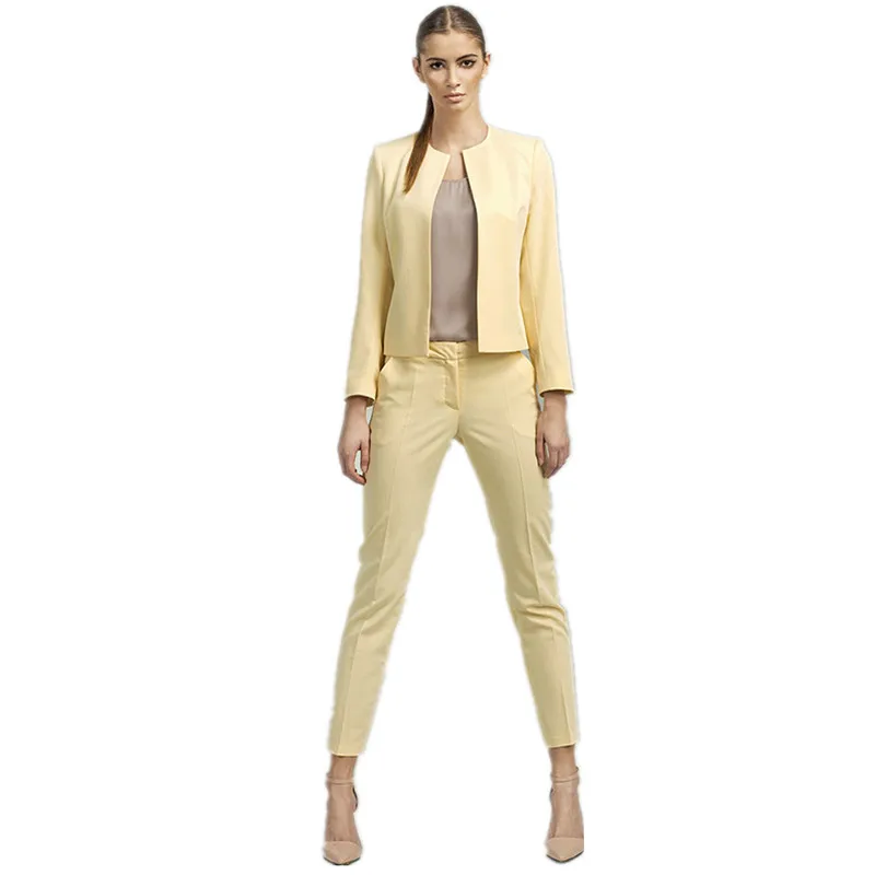 

Jacket Pants Yellow Women Business Suits Office Uniform Designs Women Trouser Suit Female Formal Work Wear 2 Piece Slim Blazers