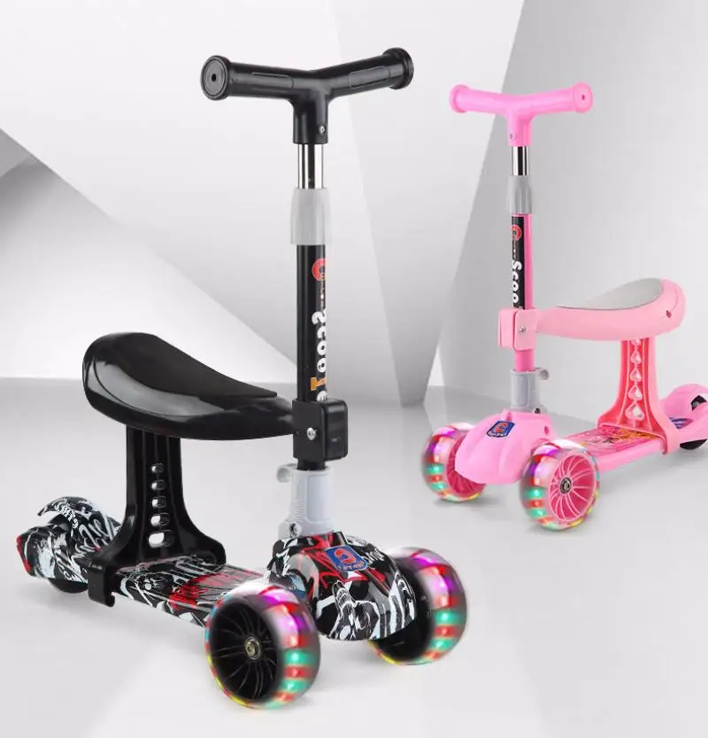 Скутер растягивающийся 2 в 1 складной 3 колесный Детский самокат кикборд с