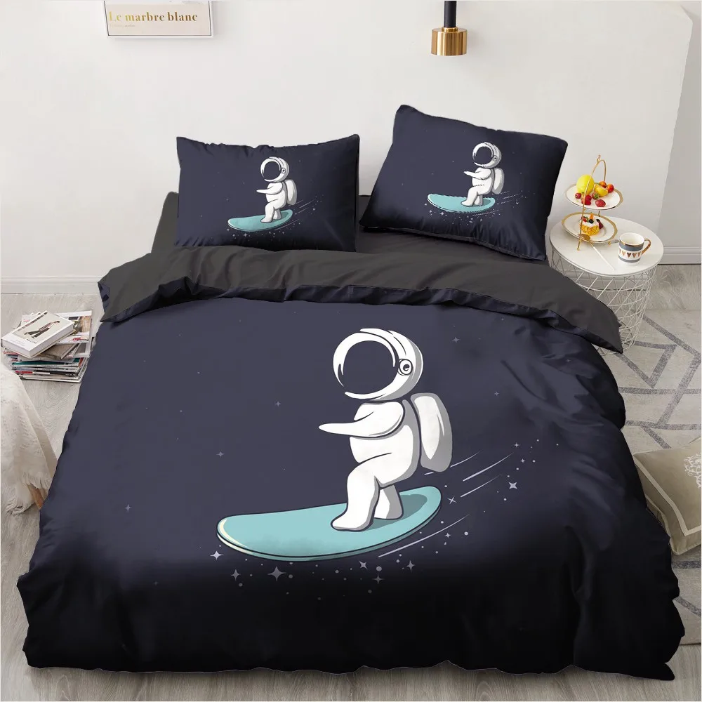 

3D Custom Design Cartoon Quilt Cover Sets Space Comforther Covers Pillow Cases King Queen Twin Double Single Size Black Bedlinen