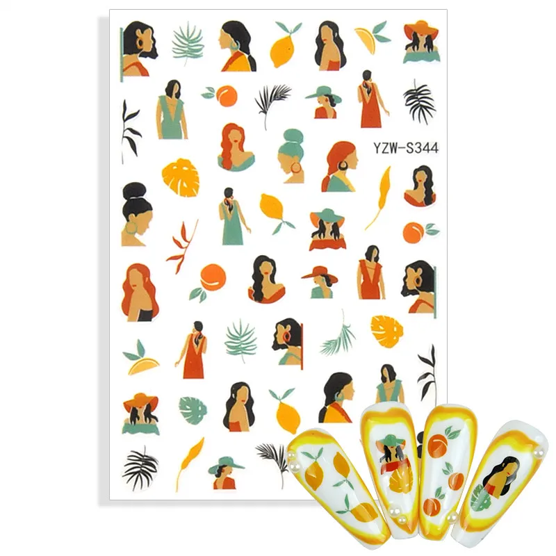 3D наклейки для ногтей в форме привлекательной леди с изображением персонажа лица