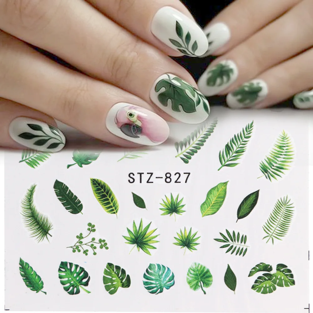 

1pcs Water Nail Stickers Decal Flower Leaf Tree Green Simple Summer design Sticker for nail Decorative nail accessories