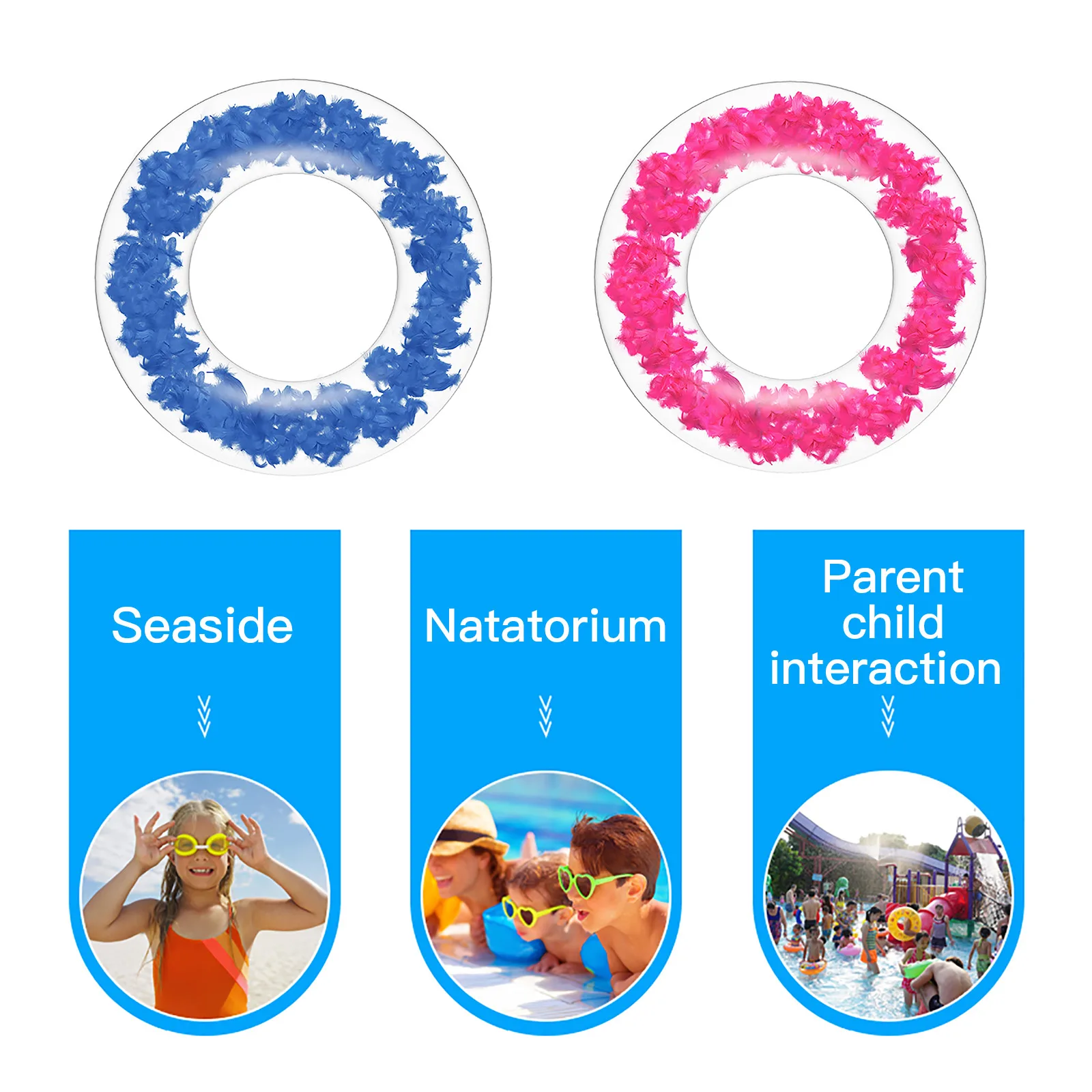 

2021Inflatable Swimming Ring Feather Rings PVC Transprent Clear Easy To Inflate/deflate Water Raft Accessory Float Round Circle