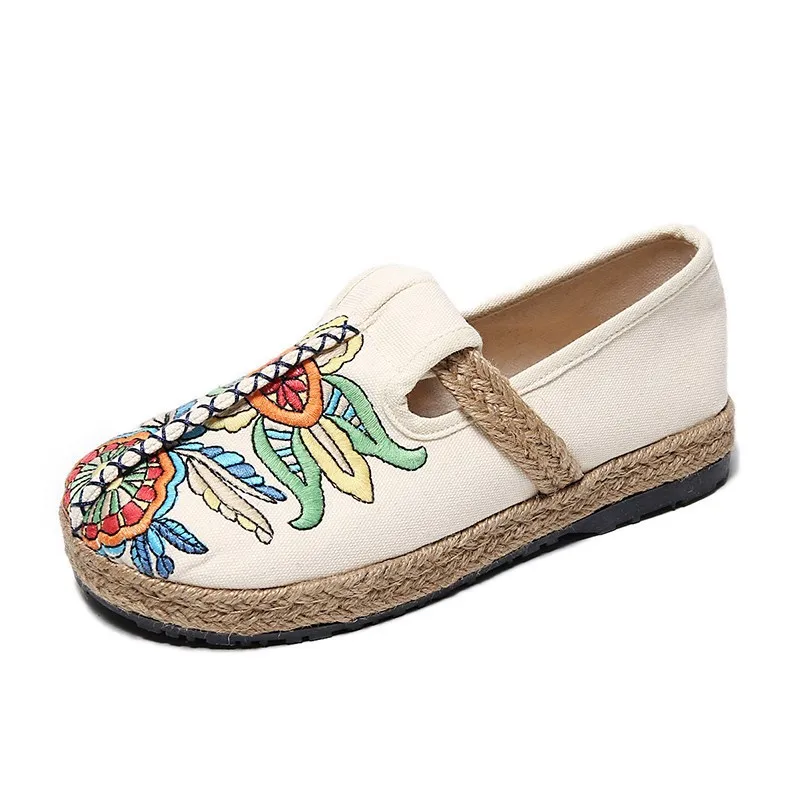 

Johnature Embroider Flats Women Shoes 2021 New Spring/Autumn National Style Vintage Round Toe Concise Leisure Retro Ladies Shoes