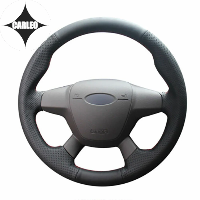 

DIY чехол рулевого колеса автомобиля для Ford Focus Ford KUGA Escape натуральной черной кожи на заказ ручная вышивка держатель Топ Слои Обёрточная бумаг...