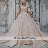 vestido de noiva new luxurious wedding dresses sleeveless boat neckline lace ball gown dresses mariage bride dresses