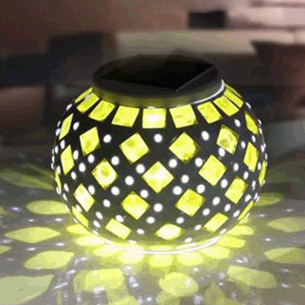 

Party Glass Mosaic Landscape Round Yard Patio Color Changing With Switch Indoor Outdoor Solar Light Home Decor Energy Saving
