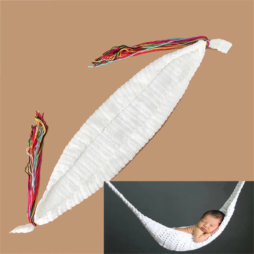 Natural White Hand Woven Hammock Hanging Rope Swing Knitted Hammock Chair Toy for Newborn Baby Toddler and Infants Photography