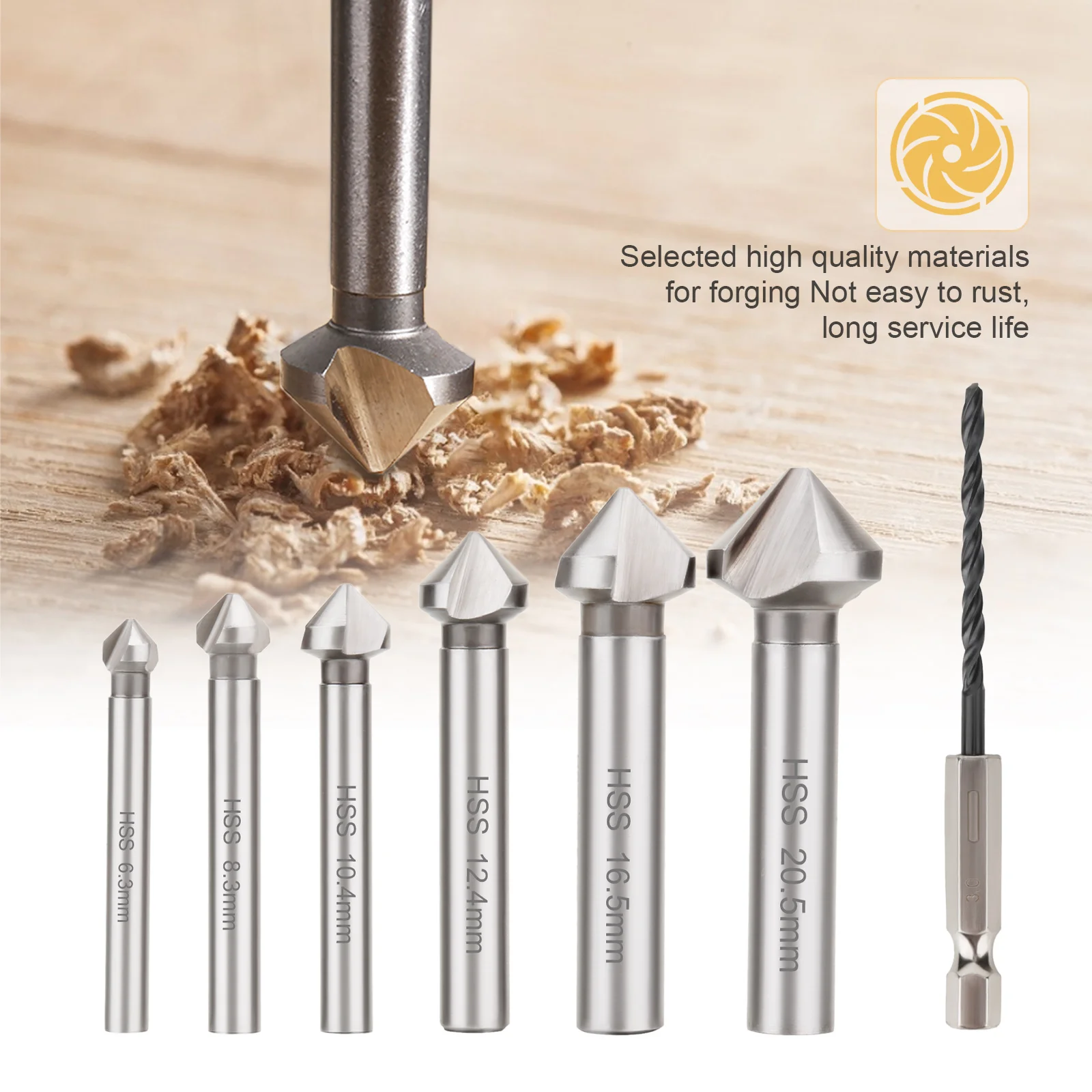 

7 шт. фреза для снятия фаски, коническое сверло из быстрорежущей стали 6542, цилиндрическое сверло для снятия заусенцев для станков по дереву, ...