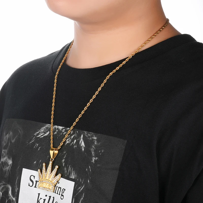 US7 Bing Iced out Crown KING ожерелья с подвесками для мужчин нержавеющая сталь кристалл хип хоп рэппер теннисная цепь крутые уличные ювелирные изделия