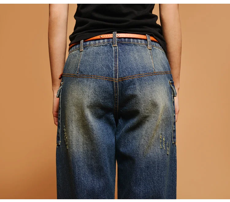Hole cotton jeans autumn and winter Fashion casual plus size female women girls loose clothing