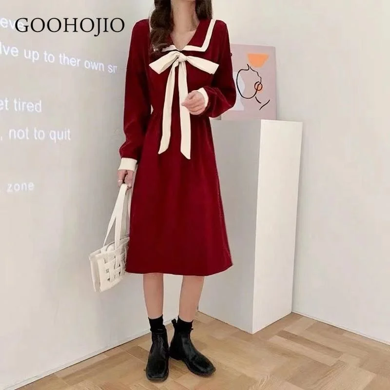 

GOOHOJIO 2021 New Spring and Autum Temperament Women Dresses Long-sleeved Dress Women Mid-length Fashionable Dresses for Women