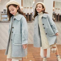 girls babys kids wool coat jacket 2021 blue khaki warm thicken plus velvet winter autumn buttons long style%c2%a0childrens clothes