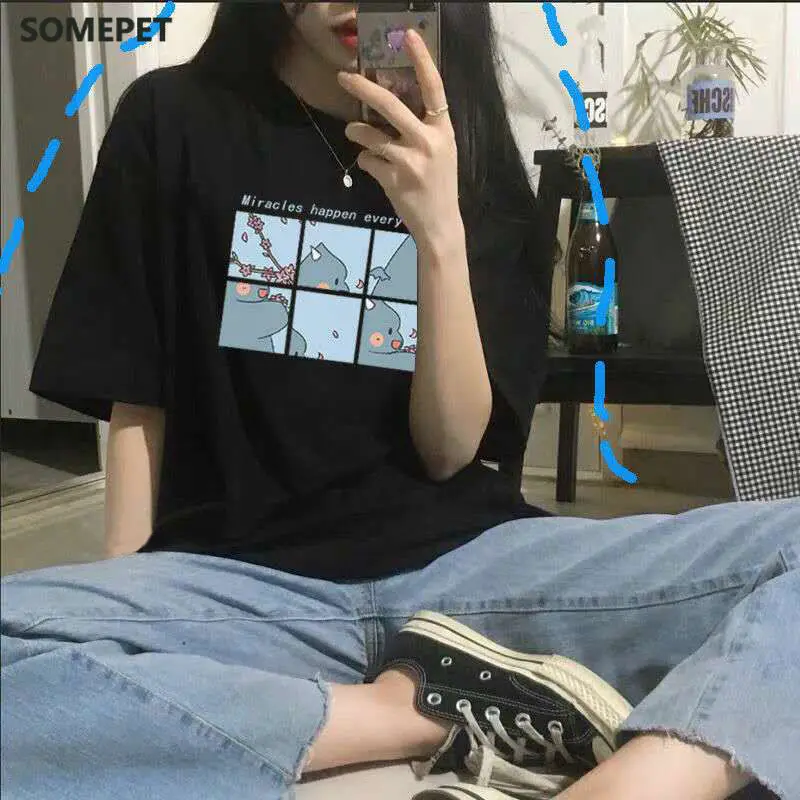 

Women T-shirt Round Collar Summer Cartoon New Half Loose Sleeve Print Casual Simple Wild T-Shirt
