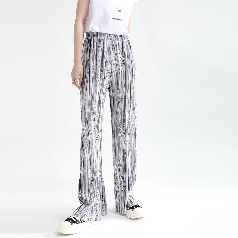 

Women's Pleated Pants 2021 Summer Thin High Waist Drooping Chiffon Wide-Leg Pants Loose Straight Printed Tie-Dyed Mop Trousers