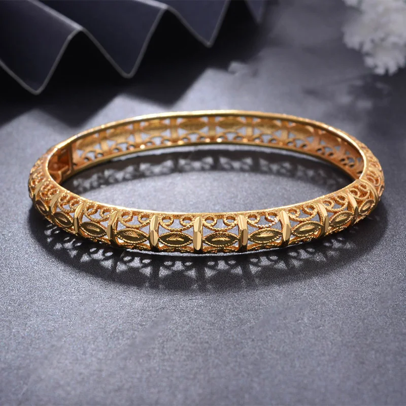 

Wando 24K 1pcs/lot Dubai Bangles Gold Color Bangles For Women Girls Bracelet Hand Jewelry Arab Gift