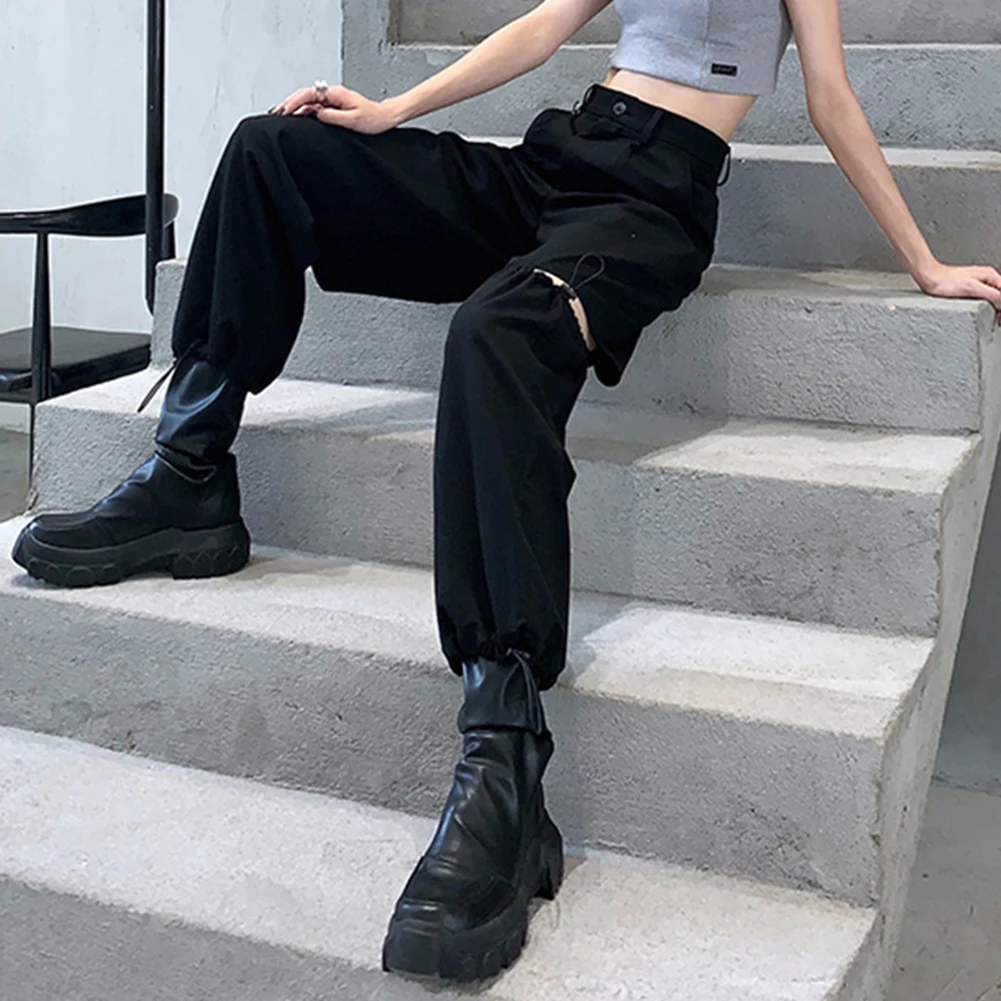 

Hollow Out Women Sweatpants Adjustable Cargo Pants Women High Waist Joggers Lounge Long Trousers Hip Hop Style Streetwear Y2k