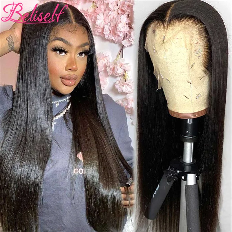 

30 Inch 13×4 Straight Lace Front Wigs Natural Color Brazilian Remy Human Hair Wigs For Black Woman 180 Density