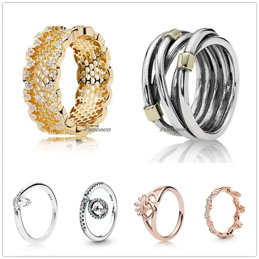 

Authentic 925 Sterling Silver Ring Vintage Golden Braided Ring For Women Engagement Wedding Gift Fashion Jewelry