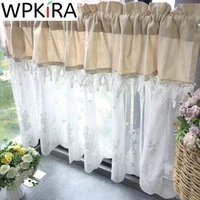 lovely short curtain for girls bedroom balcony japanese style linen splice lace tulle half curtain kitchen doorway coffee drapes