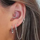 1 шт., простые модные двойные серьги для пирсинга с двумя отверстиями, серьги-кольца Huggies для женщин, серьги с кристаллами маргаритки, циркониевые цепочки, серьги с кисточками