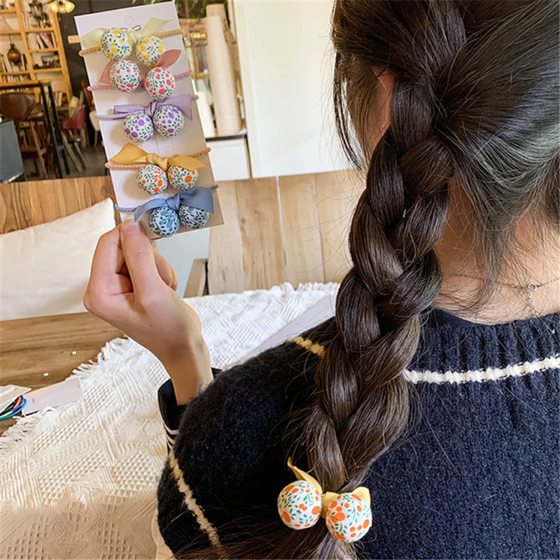 

2pcs/lot Bow Ball Children 's Colorful Elastic Band Sweet Girl Princess Ponytail French Braid Headdress Accessories Ornaments