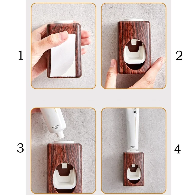 

Wood Grain Automatic Toothpaste Dispenser Punch-free Wall Mount Toothbrush Rack Toothpaste Squeezer Bathroom Accessories