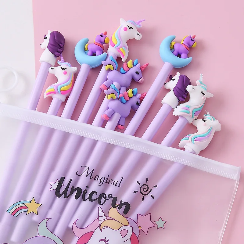 

10Pcs / Set Cute Gel Pen Kawaii Random Pattern Unicorn Pony 0.5m Black Gel Ink Pen School Stationery Office Suppliers Gifts