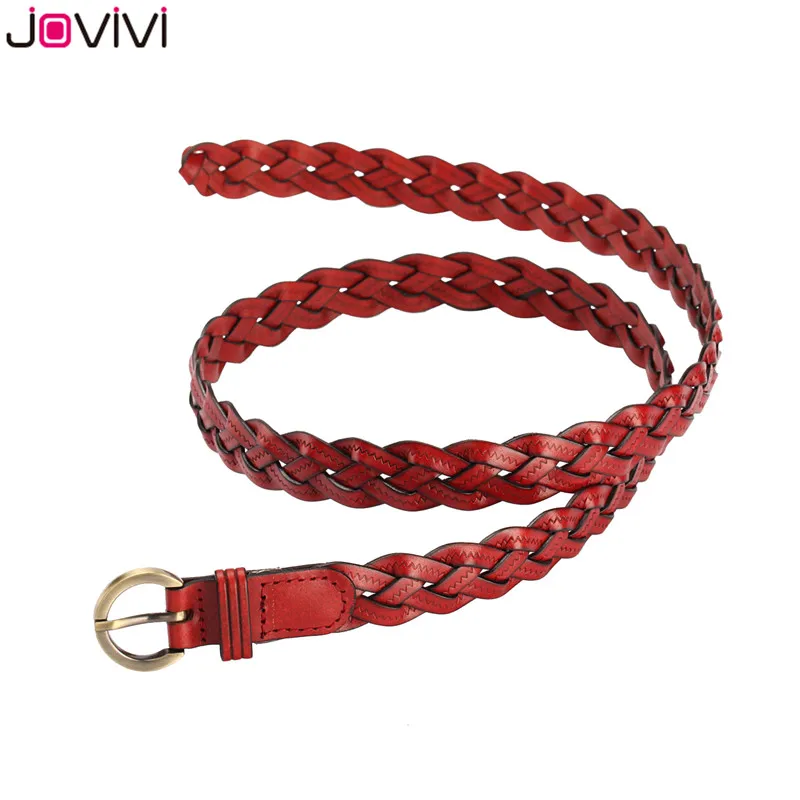 1x Burgundy Jovivi 1x пояса из натуральной кожи женские плетеные ремни из воловьей кожи тонкие женские ремни для женщин джинсовое платье модный ремень подарок на день рождения - Цвет: 1x Burgundy