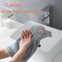 quick drying soft cloth absorbent washcloth kitchen accessories hand towel coral velvet hanging towel bathroom supplies 2pcs