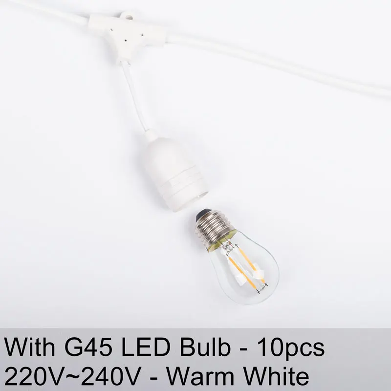 With G45 Bulb 220V Toprex 10 м E27 Белый резиновый падающий ремень свет задний двор наружная Праздничная гирлянда патио декоративные рождественские огни - Испускаемый цвет: With G45 Bulb 220V