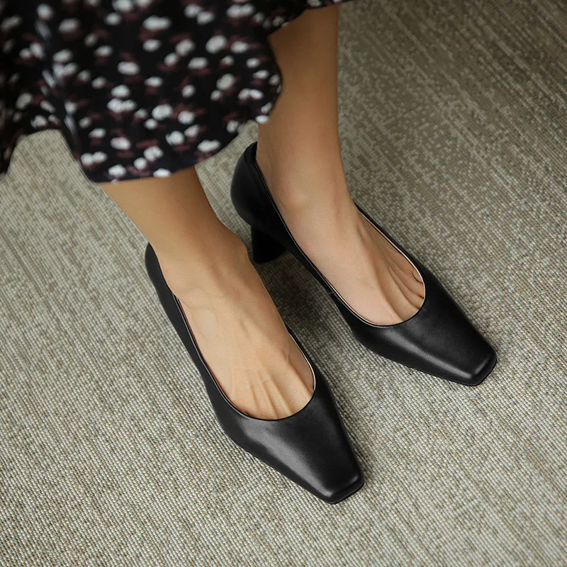 

Asumer 2021 New Arrive Single Shoes Women Pumps Square Toe Spring Summer 5.5cm High Heel Dress Office Shoes Ladies Black