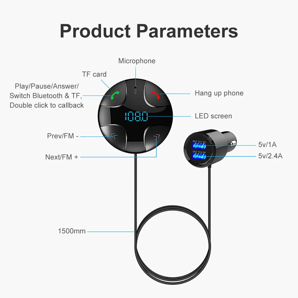 AOSHIKE 2019 Car MP3 Player Cigarette Bluetooth V4.2 receiver FM transmitter Dual USB Charger U disk / TF Card lossless Music | Автомобили