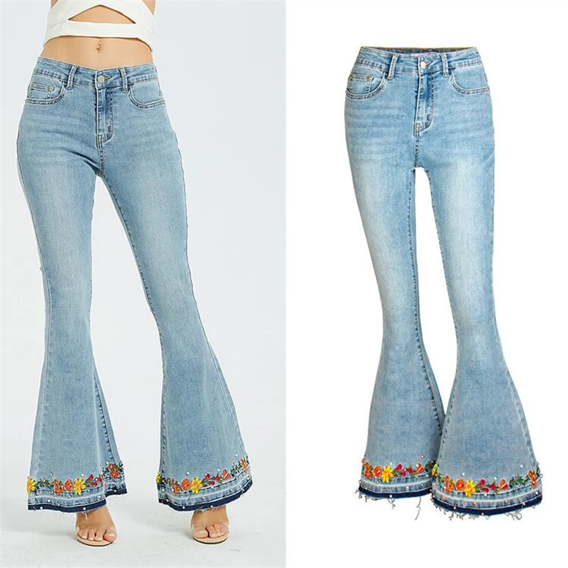 Новинка джинсовые Эластичные Обтягивающие женские джинсы с бусинами тяжелые