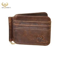 soft top quality leather men money clip wallet business card holder case design front pocket wallet mini slim purse male c044