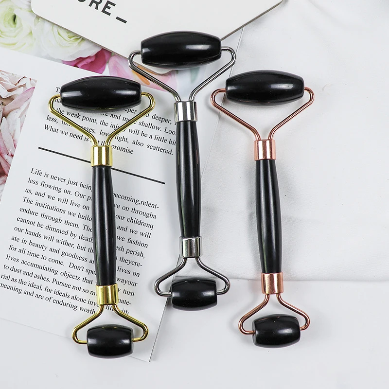 

Natural Quartz Jade Roller Gua Sha Set Black Jade Guasha Scraper Stone Massage Face Lifting Facial Massager Tool for Back Neck